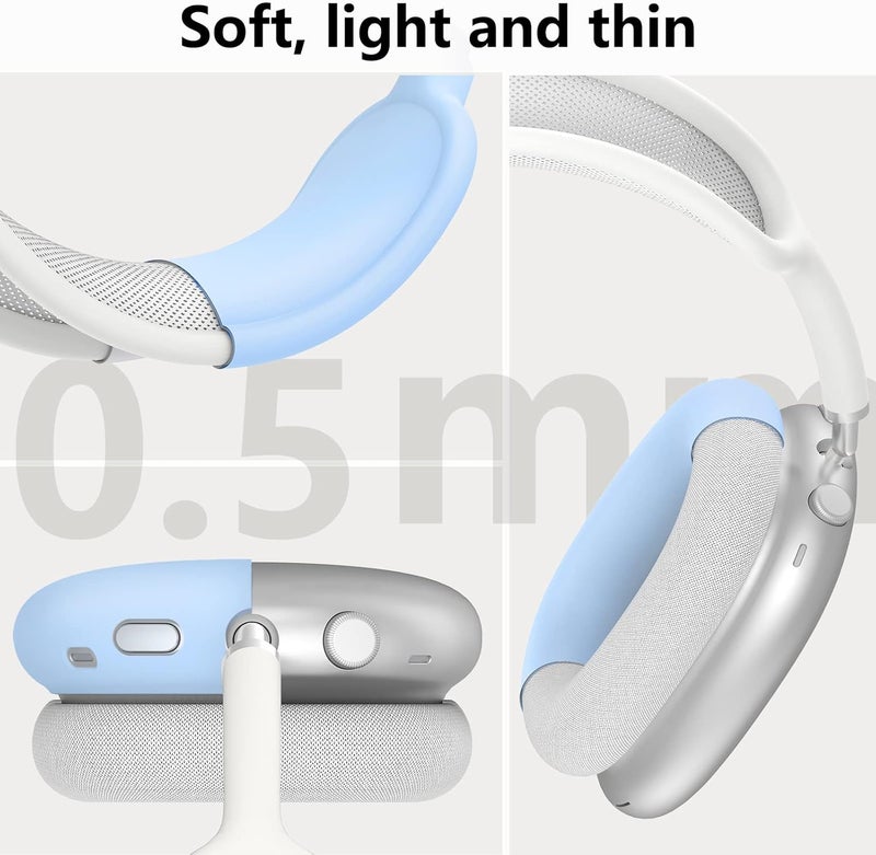 MINDRESY غطاء سيليكون لسماعات AirPods Max، غطاء وسادة الأذن/غطاء الأكواب/غطاء الرأس لسماعات AirPods Max (USB-C/Lightning) (2024/2020)، واقي سيليكون ملحقات لآبل AirPod Max، أزرق سماوي - Image 5